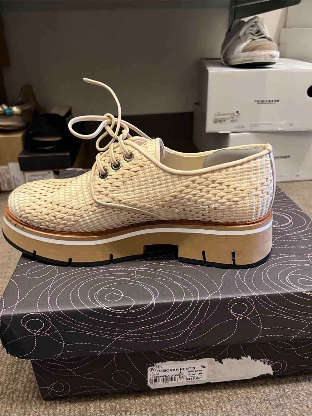 Women’s Woven Lace-Up Platform Boot in Cream